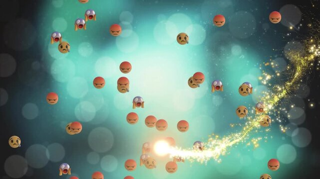 Animation of gold confetti falling over rotating background