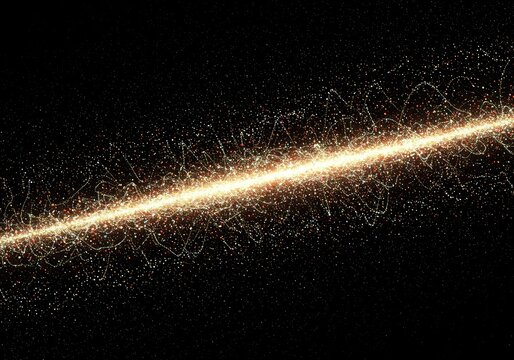 Dynamic abstract representation of quantum fields showing the superposition of energy waves and discrete particle locations, visualization, space, motion