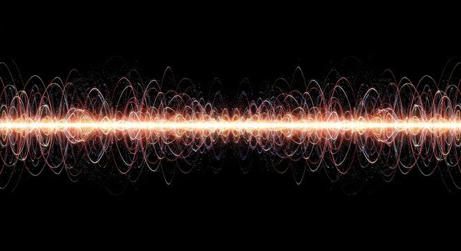 Dynamic abstract visualization of synchronized wave frequencies interacting in a powerful energetic matrix, representing harmony and complex systemic balance, digital, Resonant, geometric