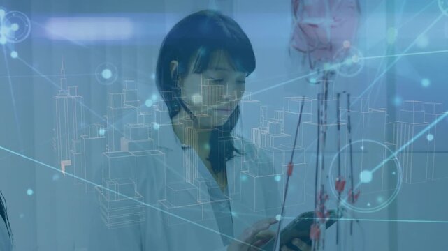 Animation of network of connections over caucasian doctor