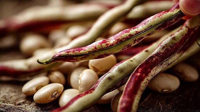 Bean pods and shelled beans in hand