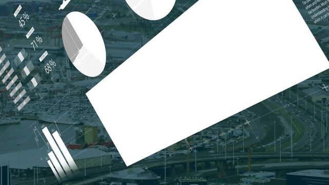 Digital interface technology visualizes statistical data in a global business context.