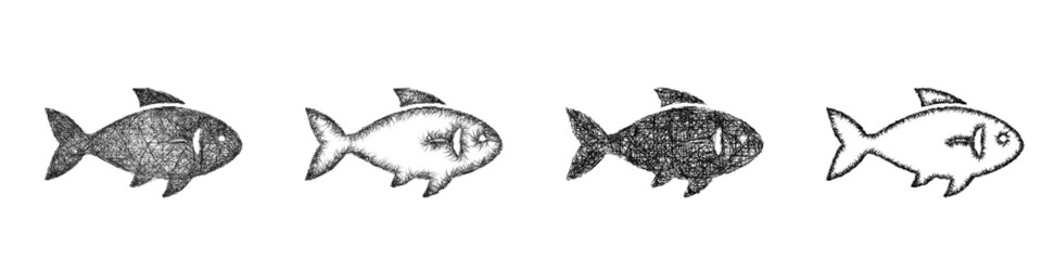 Fototapeta premium Sketch fish icon design set