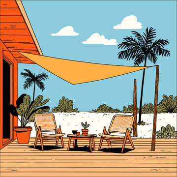 Minimalist Patio with Sun Shade Sail