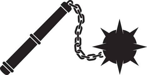 Obraz premium Medieval spiked flail weapon silhouette, dangerous historical combat tool illustration