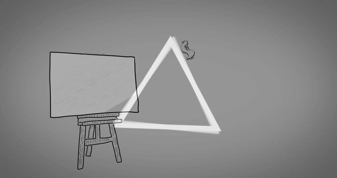 Animation of brain and geometric shapes beside easel with inspiration text in school