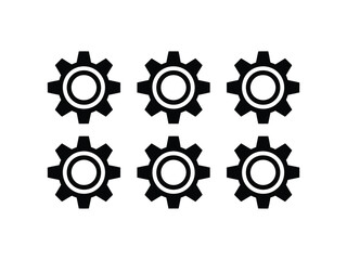 Fototapeta premium Six black gear icons with white details on a white background
