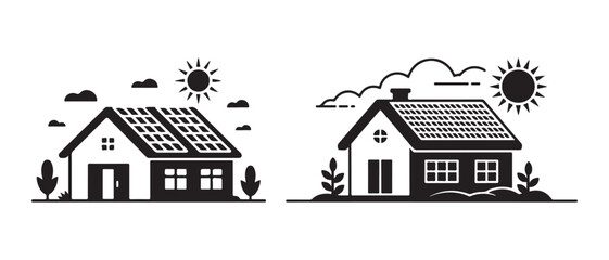 Fototapeta premium Solar panel house illustration alongside a traditional home, depicting sustainable living and renewable energy..