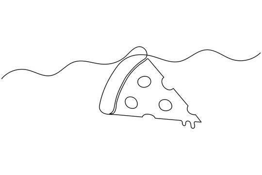 Minimalist pizza slice with cheese holes continuous one line drawing fast food outline vector illustration