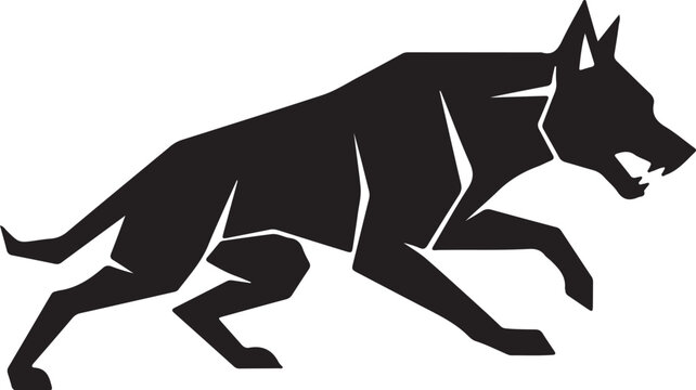 Aggressive black wolf silhouette vector, geometric guard dog mascot, fierce predator animal profile for sports branding and security logos isolated PNG with Transparent Background