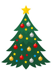 Fototapeta premium Simple christmas tree vector illustration isolated on white background with decorations and star for holiday celebration