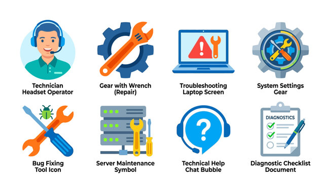 Technician troubleshoots server with vector graphics tools and software