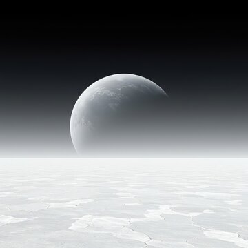 A desolate, endless white landscape meeting a strange, unsettling gradient sky. This blank canvas evokes deep existential mystery and solitude, dream, bizarre, concept