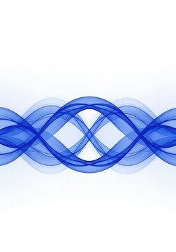 Abstract blue waves showing complex frequency interaction and cyclical motion on a clean white foundation, visualization, propagation, vibration
