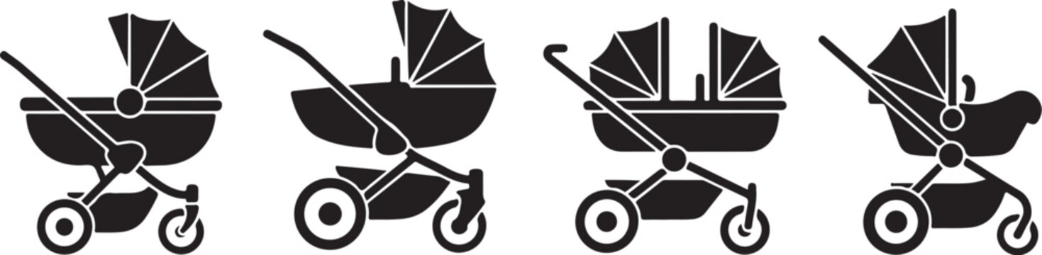 Baby Strollers in Various Designs and Configurations Shown Here