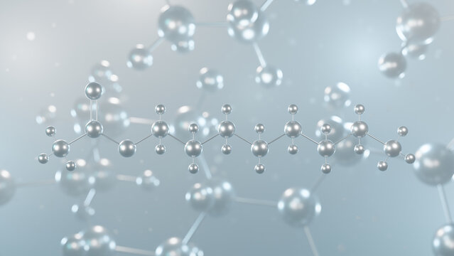 octyl acetate molecular structure, 3d model molecule, ester structural chemical formula view from a microscope