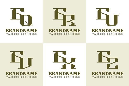 Letters GQ GR GU GV GX GZ Monogram Logo Set, for QG RG UG VG XG ZG initials