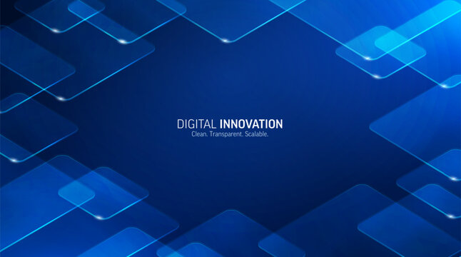 Digital innovation frame background. Clean transparent shapes create modern tech border for business, AI, data. Futuristic scalable design for corporate presentations, marketing. Minimal concept