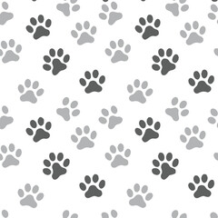 Fototapeta premium pawprint seamless pattern of gray paw prints on white background