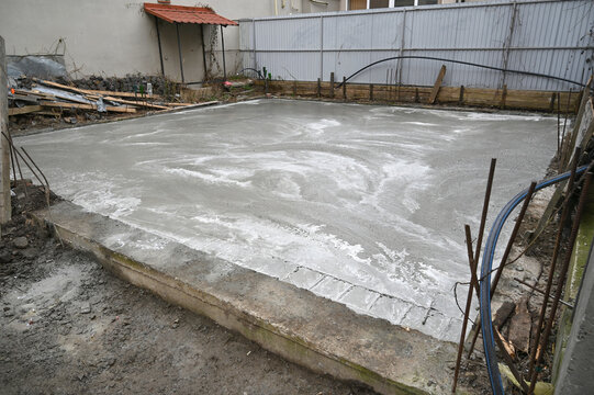 Freshly Poured Concrete Foundation Slab