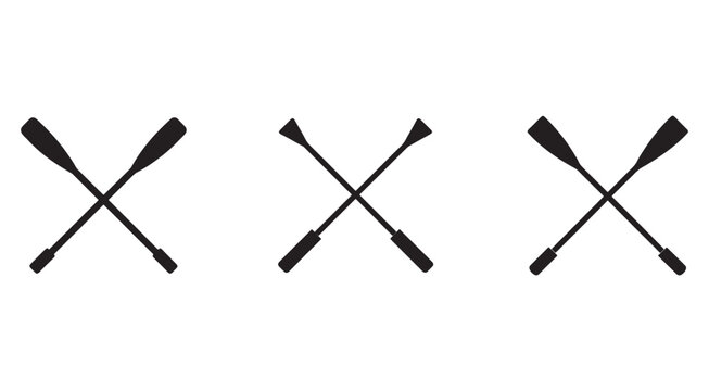 Crossed oars in different positions for rowing or canoeing sports equipment  isolated on white background