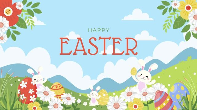Happy Easter Sky Blue Classic Illustrated Greeting Video