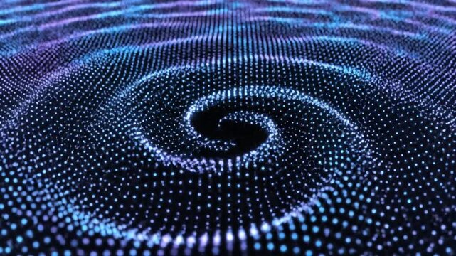 Digital Wave Vortex: An abstract digital rendering showcases a mesmerizing vortex of interconnected dots, creating a sense of depth and movement, suggesting complex patterns and flowing energy.