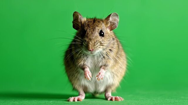 House mouse with a vibrant green background suitable for naturethemed designs, animalrelated projects, or quirky and colorful concepts.