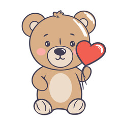 Obraz premium A cute cartoon teddy bear holding a red heart balloon in a playful and affectionate pose
