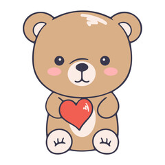 Obraz premium A cute cartoon teddy bear holding a heart in a minimalist vector illustration