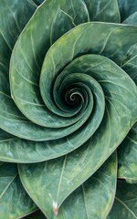 Fototapeta premium Spiral green leaves form a mesmerizing natural geometric pattern.