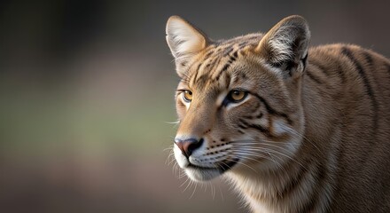 Obraz premium Close up portrait of a wild cat featuring detailed fur and eye focus against blurred backdrop