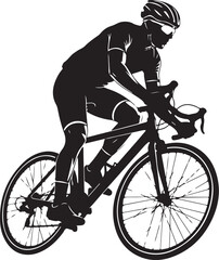 Naklejka premium Cyclist riding bicycle in black silhouette on white background