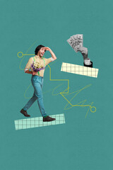 Art image vertical photo collage of happy businessman businesswoman stand graph development...