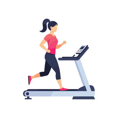Fototapeta premium Modern Flat Vector of Woman Jogging on Treadmill in Gym