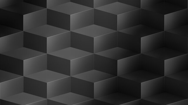 Gradient black background with cubes 3d render of black cubes set, abstract geometric background