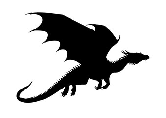 Obraz premium Flying dragon silhouette, vector illustration