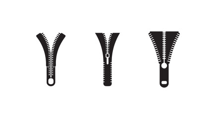Naklejka premium Three black zipper icons in different positions on white background for design and illustration purposes zippers are closed and open in various configurations