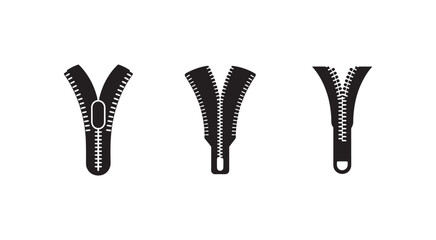 Naklejka premium Three black zipper icons in different states of opening isolated on white background
