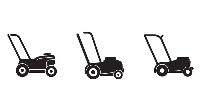 Three different lawn mower silhouettes for gardening and landscaping needs  various types of mowers