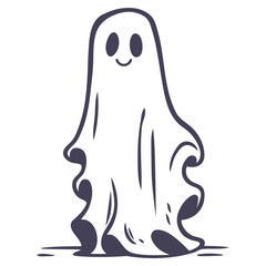Obraz premium A cute cartoon ghost with a smiling face in a minimalist vector illustration