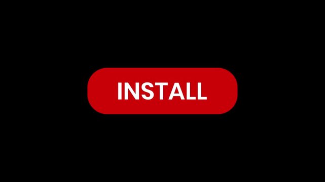 Red install button animation featuring a white mouse cursor clicking interaction on a dark black background, ideal for software downloads, mobile app marketing, and digital interface elements.