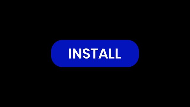 Blue interactive install button with bold white text and a moving mouse cursor overlay, suitable for technology presentations, computer software installations, and user interface design projects.