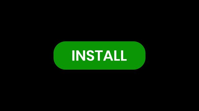 Green color rounded rectangle install button being pressed by a digital arrow pointer, perfect for web development, application setup screens, and call to action buttons for online services.