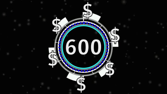 600 Dollar price tag animation on screen for store shop business concept video element. videos business concept video element, Number counter of dollar  numbers with alpha.