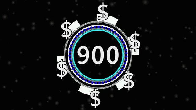 900 Dollar price tag animation on screen for store shop business concept video element. videos business concept video element, Number counter of dollar  numbers with alpha.