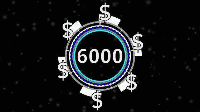 6000 Dollar price tag animation on screen for store shop business concept video element. videos business concept video element, Number counter of dollar  numbers with alpha.