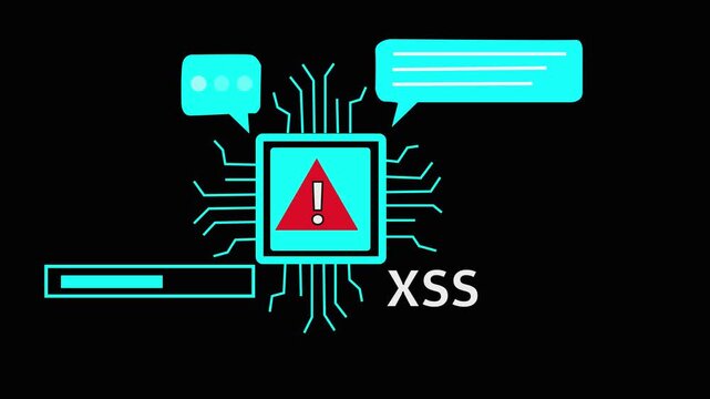 Digital Circuit Board with XS Warning Symbol on Black Background cross site scripting. 4k