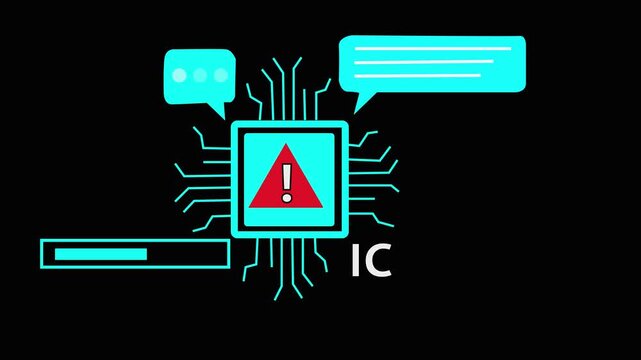 IC Integrated Circuit Technology Concept with Microchip Architecture, Electronic Components, Digital Data Flow and Futuristic Circuit Board Interface on Dark Background .4k