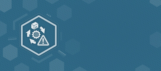 Obraz premium Global Logistics and Supply Chain Warning Icon on Blue Hexagonal Tech Background Vector with Copy Space